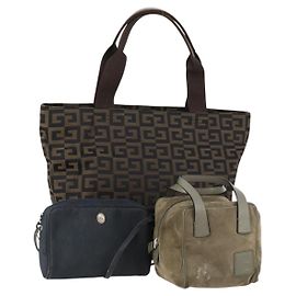 BALLY Dior Fendi Borsa a Spalla in Camoscio a Nido d'Api 3 Set Grigio Blu Marino Nero Auth 172316