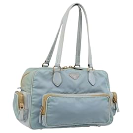 PRADA Borsa a mano in nylon azzurro chiaro oro Auth mr2145A