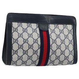 GUCCI GG Supreme Sherry Line Pochette en PVC Marine Rouge 89 01 001 Auth am10904