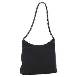 Borsa a Spalla Vala in Tela Nera Argento Auth 170077 di Salvatore Ferragamo