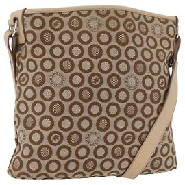 Autre Marque HUNTING WORLD Shoulder Bag Canvas Beige Silver Auth 148985