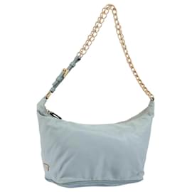 PRADA Borsa a Spalla con Catena Nylon Azzurro Chiaro Oro Auth LNZ688V