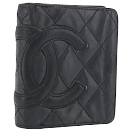 CHANEL Cartera Matelassé Línea Cambon Cuero Negro Plata CC Auth ARZ302