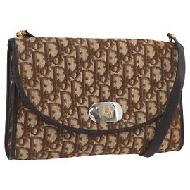 Borsa a Spalla in Tela Trotter Christian Dior Marrone Oro Auth BSZ029