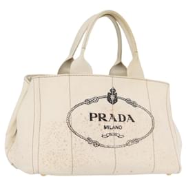 PRADA Canapa MM Borsa a Mano Denim Bianco Oro Auth BSZ344