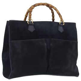 Borsa a Mano GUCCI Bamboo Camoscio Blu Navy Oro 002 123 0322 Auth mr2091