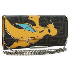 FENDI xFRGMTxPOKMON Portafoglio a Catena in Tela Zucca Drago Nero Auth 167109SM