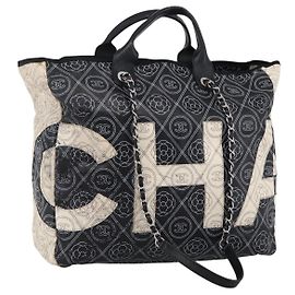 Bolso de Hombro CHANEL Chain Matelassé de Lona Recubierta Negro Plata CC Auth 170665A