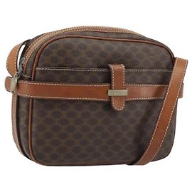 Céline Borsa a Spalla in Tela Macadam CELINE in Pelle PVC Marrone Oro Auth ka3049