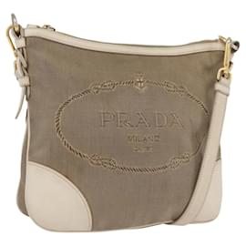 Borsa a Spalla PRADA in Tela Pelle Beige Oro Auth 174479