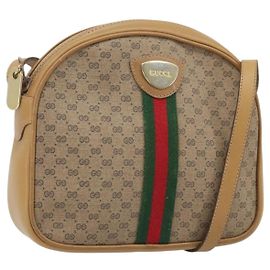 Borsa a Spalla GUCCI Micro GG Supreme Web Sherry Line PVC Beige Oro Auth ka3222