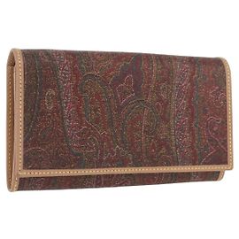 ETRO Paisley Bifold Wallet PVC Leather Bordeaux Auth am10961V