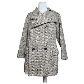 Vintage Issey Miyake Wollmantel abstrakt Weiß M