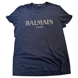 T-shirt Balmain Paris Nera con Logo Dorato