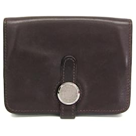 Porte-cartes en cuir Swift Dogon d'Hermès en marron foncé