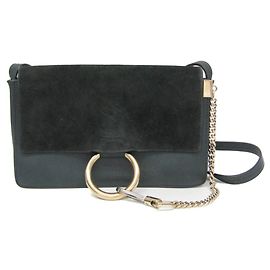 Borsa a spalla in pelle e suede Chloé Faye da donna in verde scuro