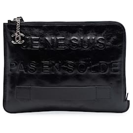 Clutch Chanel in pelle di vitello nera usurata Je Ne Suis Pas En Solde
