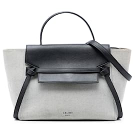 Graue Mini-Canvas- und Leder-Gürteltasche von Celine - Céline
