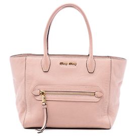 Borsa a mano in pelle di capra rosa Madras con tasca frontale Miu Miu