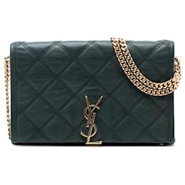 Portafoglio a catena Diamond Becky in pelle di agnello trapuntata verde Saint Laurent