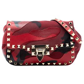 Valentino Mini Nappa Rossa e Tela Camouflage Rockstud Flap Crossbody