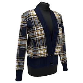 Saint Laurent Cardigan aus Wolle mit Karomuster marineblau
