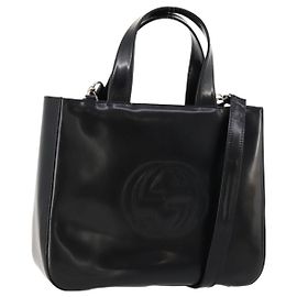 Borsa a Mano GUCCI in pelle verniciata 2 in 1 Nero Argento 000 1013 0504 Auth 172095