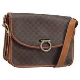 Céline Borsa a Spalla in Tela Macadam CELINE in Pelle PVC Marrone Oro Auth ka3071