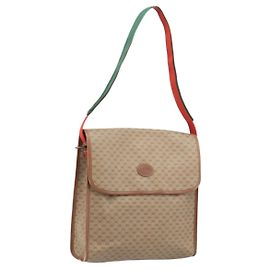 Bolso de Hombro GUCCI Micro GG Supreme Web Sherry Line PVC Beige Oro Auth 174437