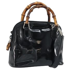 Bolso de Mano GUCCI Bamboo Patente 2way Negro Plata 007 1014 0231 0 Auth hk3535