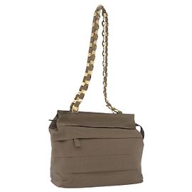 Borsa a Spalla Salvatore Ferragamo in Tela Marrone Oro Auth BA11433