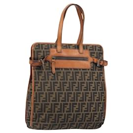 FENDI Zucca Canvas Tote Bag Schwarz Braun Auth BSZ547A