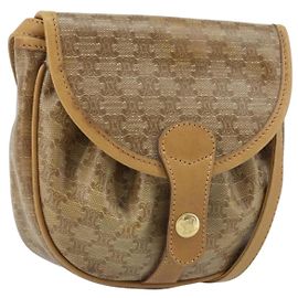 Céline CELINE Macadam Canvas Shoulder Bag PVC Beige gold Auth bs34011