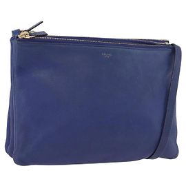 Céline CELINE Trio Schultertasche aus Leder Blau Gold Auth ARZ364