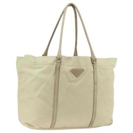 Borsa Tote PRADA in nylon avorio argento Auth ep13808