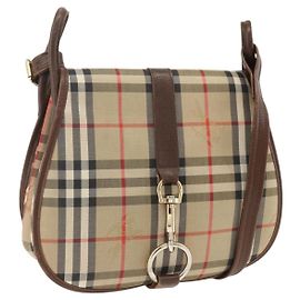 Borsa a Spalla Burberrys Nova Check in Tela e Pelle Beige Oro Auth 173711
