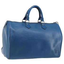 LOUIS VUITTON Borsa a Mano Epi Speedy 35 Blu Toledo M42995 LV Auth ARZ466