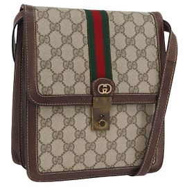 GUCCI GG Supreme Web Sherry Line Tasche aus PVC Beige Gold 89 02 077 Auth BSZ106