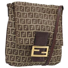 Borsa a Spalla in Tela Zucchino FENDI Beige Oro Auth 173996