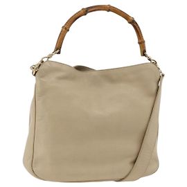 Borsa a mano in pelle GUCCI Bamboo 2way Beige Oro 001 1638 Auth ep13791