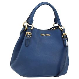 Borsa a mano Miu Miu in pelle 2 in 1 blu oro Auth BA10954A