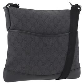 Borsa a Spalla GG Canvas Gucci Nera Argento 374414 Auth 174510