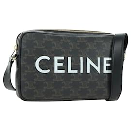 Bolsa Mensageiro Triomphe Medium CELINE Bolsa de Ombro PVC Preto Ouro Auth ARZ678SAM - Céline