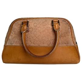 Sac à main en cuir velours monogramme Triomphe Celine Paris vintage rose marron - Céline