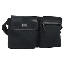 Borsa a vita GUCCI in nylon nero argento 28566 Auth 174041