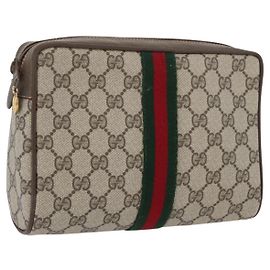 Borsa Sherry Line GG Supreme Web di GUCCI in PVC beige e oro 89 01 012 Auth BA11401
