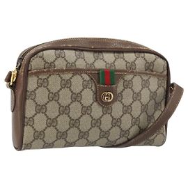 Borsa a Spalla Gucci GG Supreme Web Sherry Line PVC Beige 116 02 089 Auth ka3157