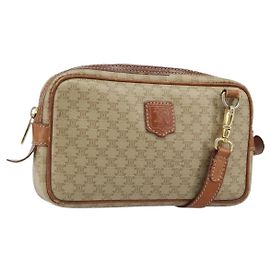 Céline Bolsa de Ombro em Lona Macadam CELINE PVC Bege Ouro Auth ARZ425