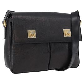 Céline CELINE Schultertasche aus Leder Schwarz Gold Auth 173699