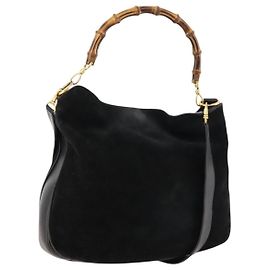 Borsa a Spalla GUCCI in Camoscio Nero e Oro 01 1014 1577 Auth ti3727